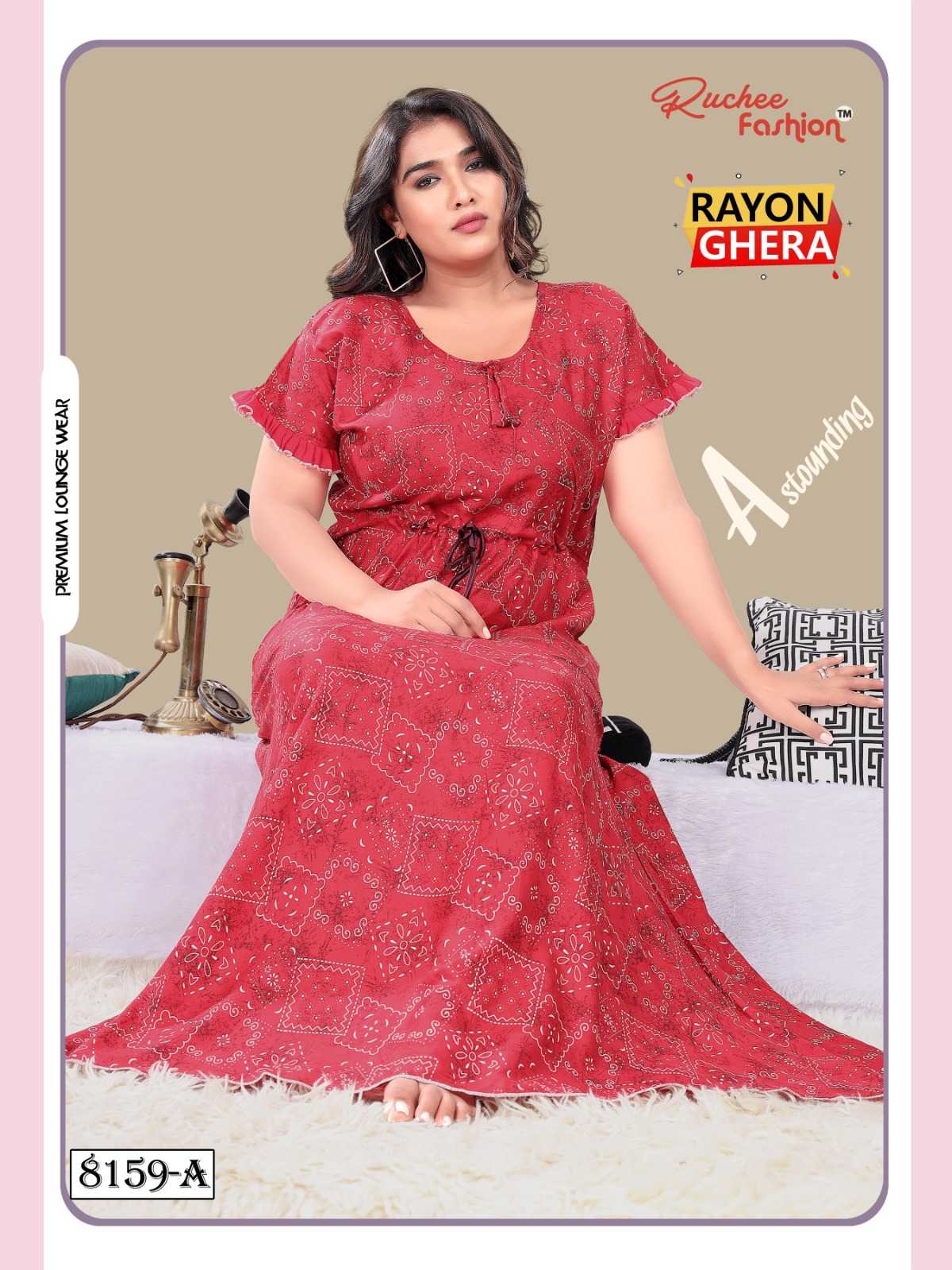ruchee fashion 8156-8159 rayon ghera fancy sleeve women nighty gown