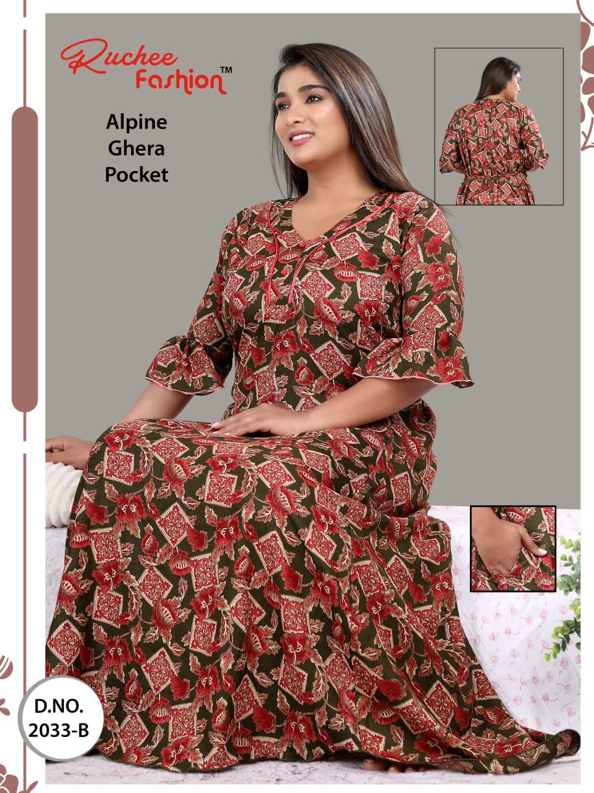 ruchee fashion alpine ghera pocket readymade women nighty combo set 