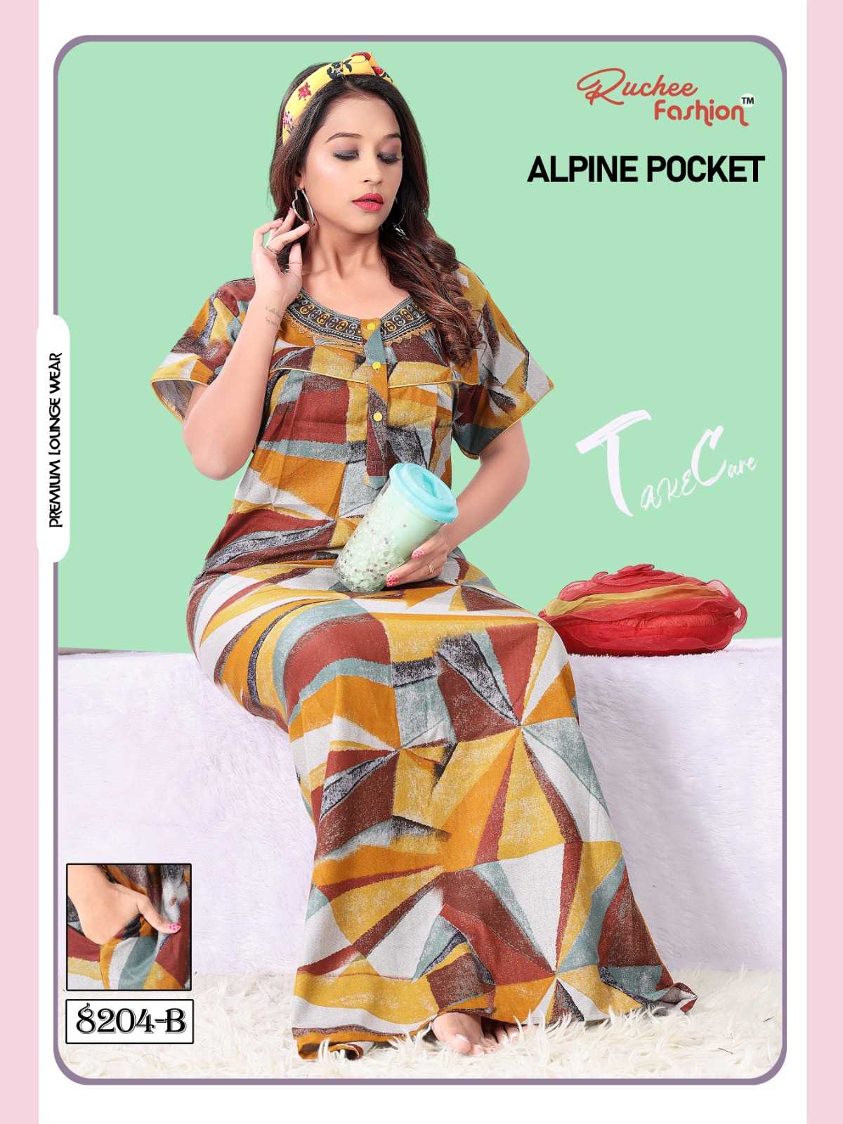 ruchee fashion alpine neck embroidery ladies fancy night gown