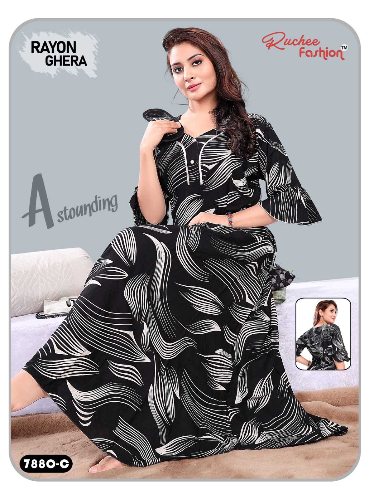 ruchee fashion ghera rayon fancy sleeve women nighty