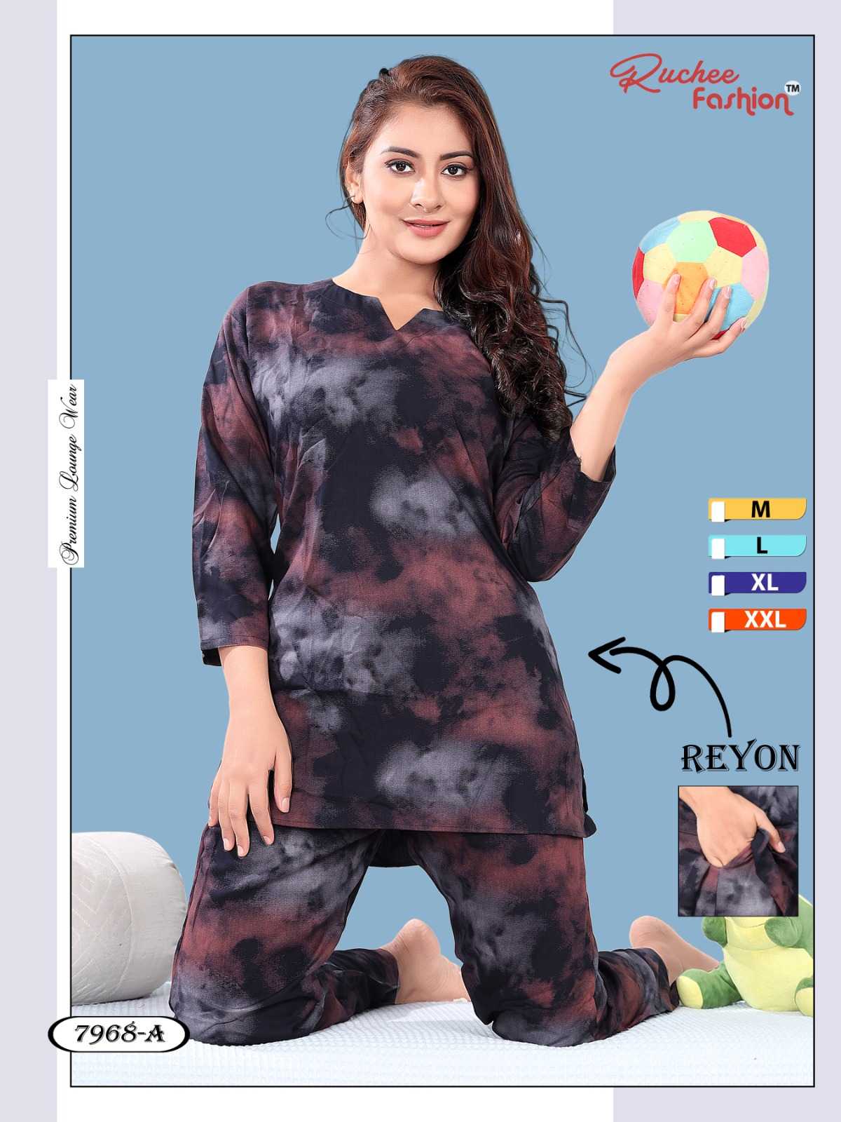 ruchee fashion rayon full sleeves fancy night suit combo set