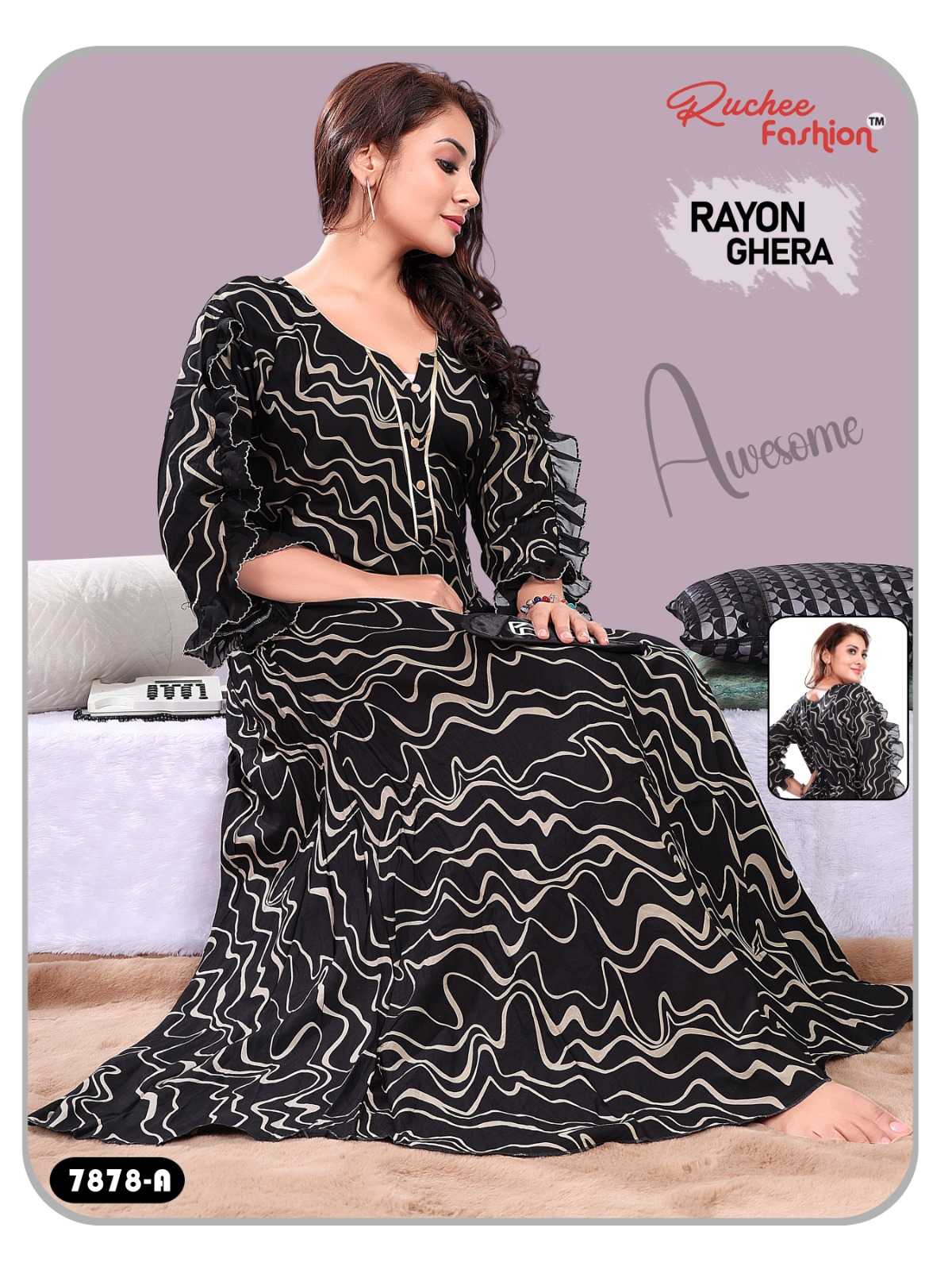 ruchee fashion rayon ghera fancy sleeve comfortable night gown