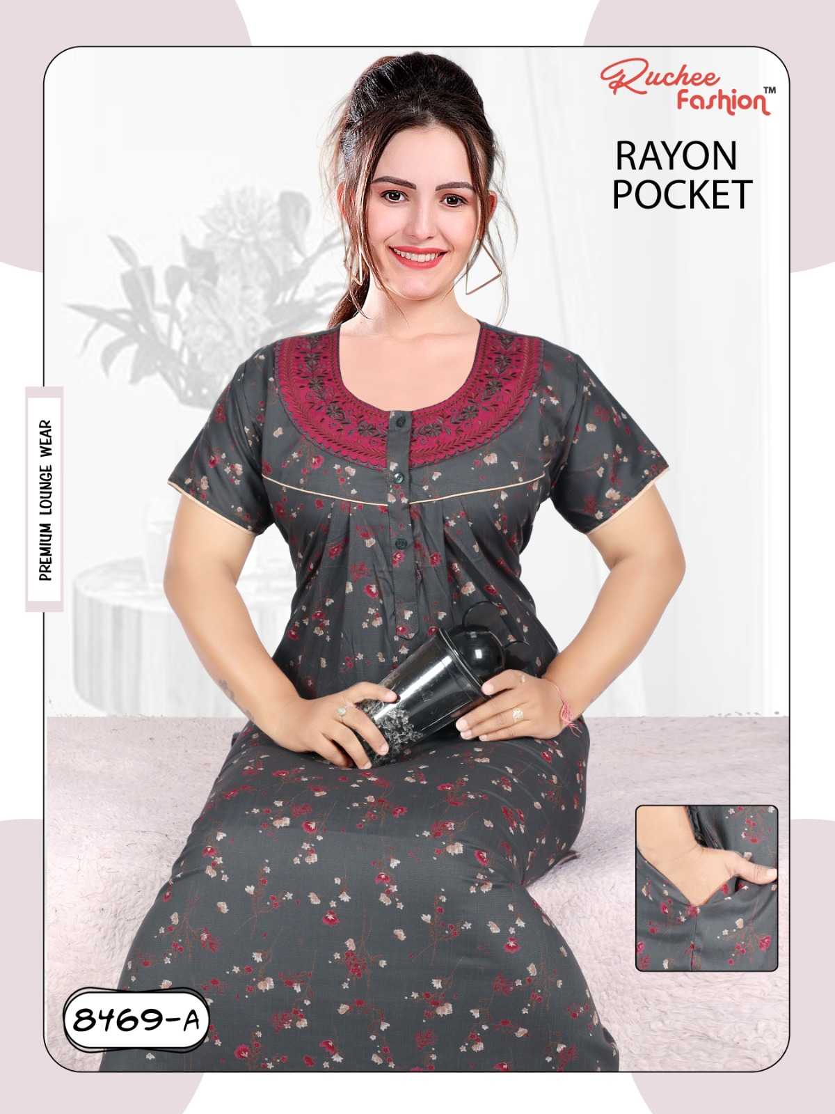 ruchee fashion rayon neck embroidery chunnat night wear gown 