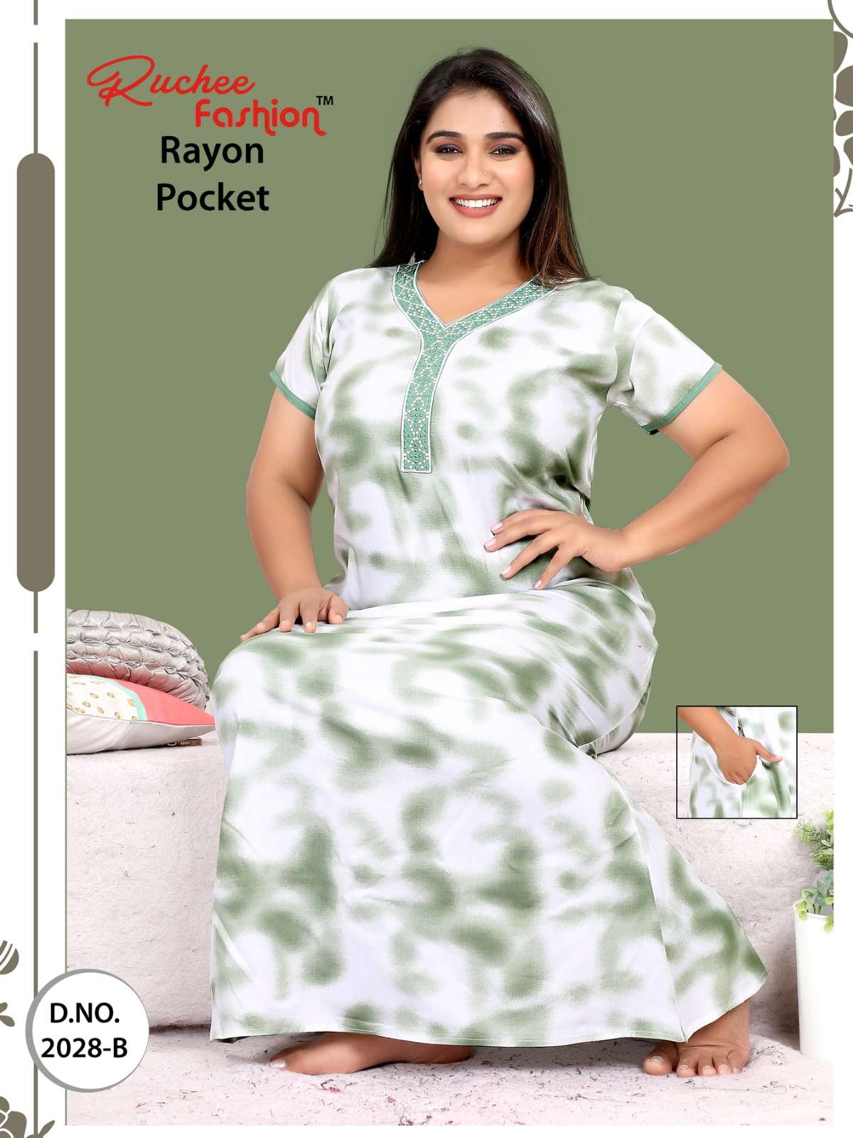 ruchee fashion rayon pocket embroidery fancy night gown