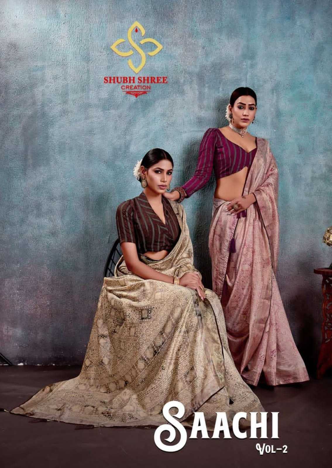 saachi vol 2 by shubh shree creation tusser silk weaving jacquard border sarees catalog