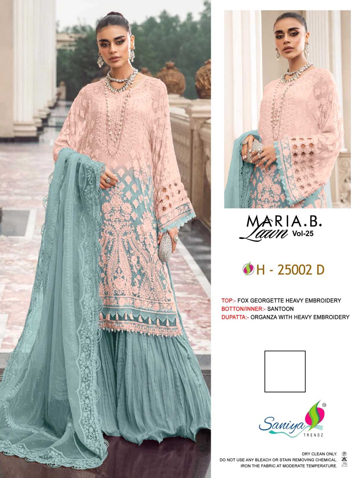 saniya trendz maria b lawn vol 25 25002 designer georgette unstitch pakistani suit collection