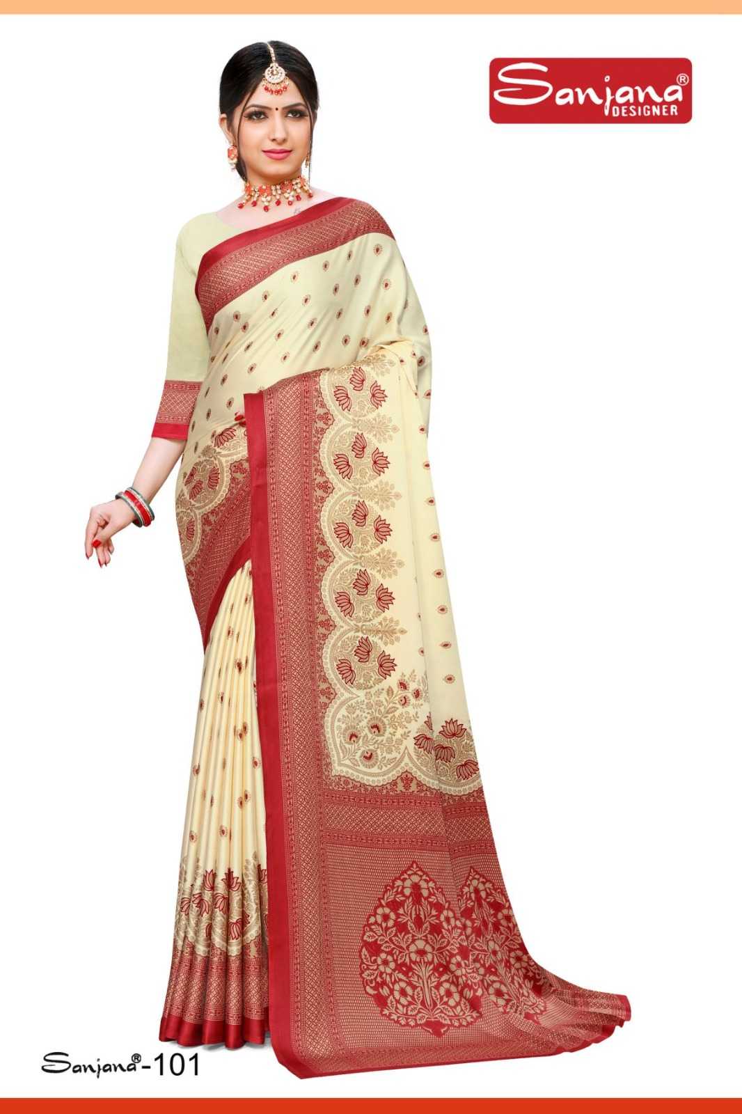 sanjana designer gulfam fancy satin print sarees catalog
