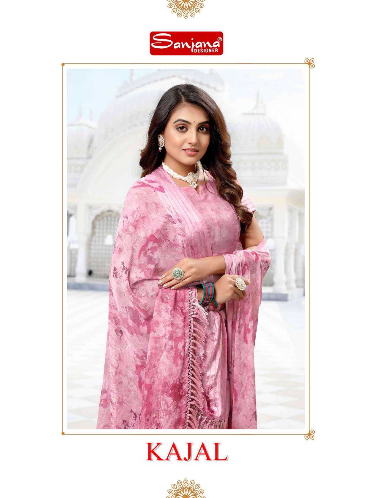 sanjana designer kajal weightless jari print casual sarees collection