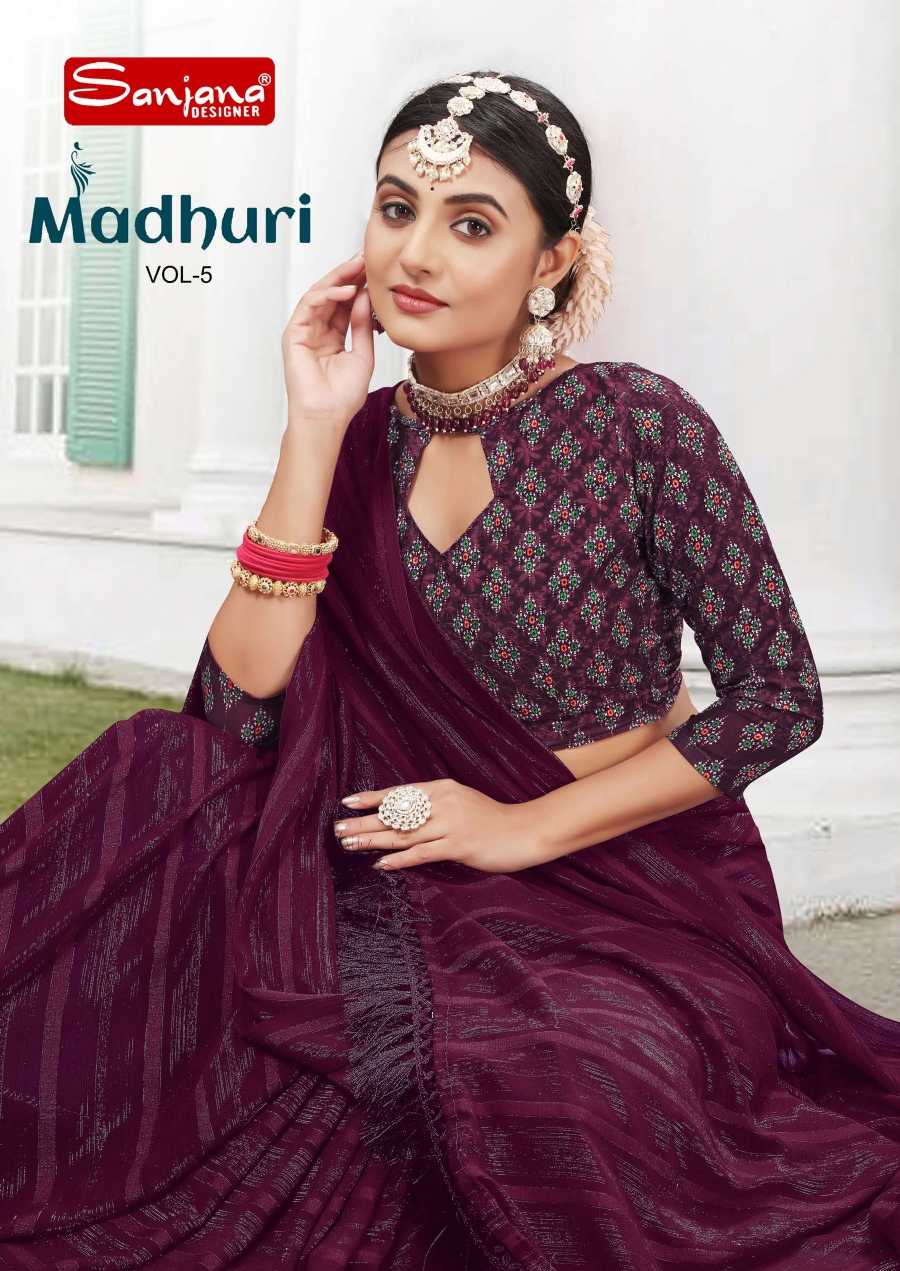 sanjana designer madhuri vol 5 weightless beautiful saree with digital print blouse
