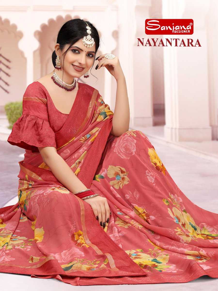 sanjana designer nayantara fancy weightless print with jacquard border sarees