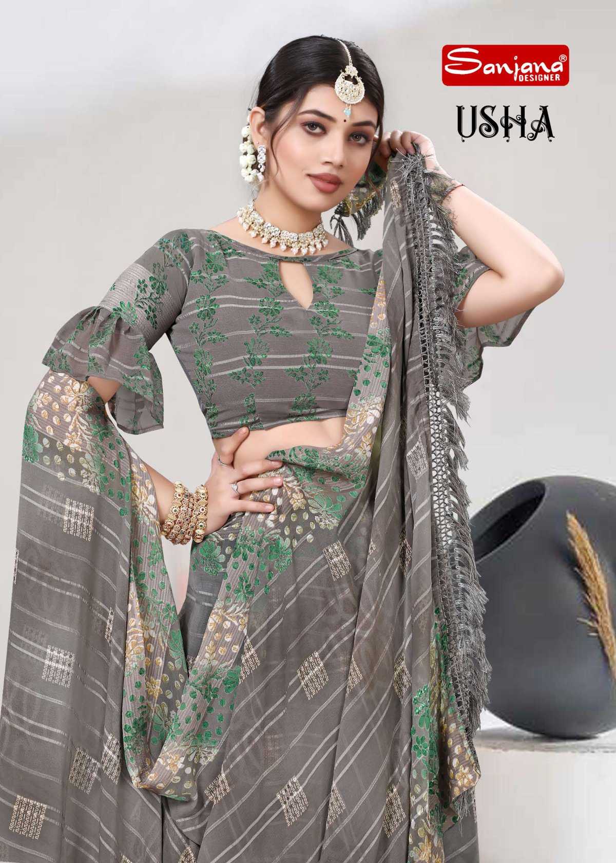 sanjana designer usha fancy casual weightless saree collection