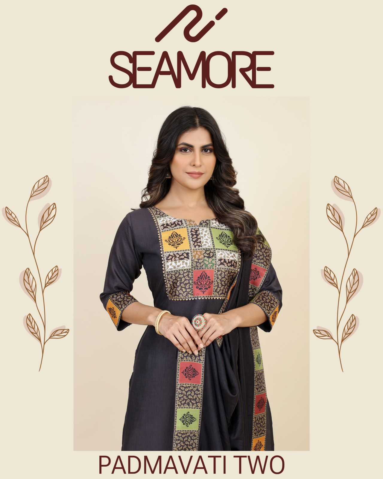 seamore padmavati vol 2 fullstitch printed fancy kurti pant dupatta in plus size