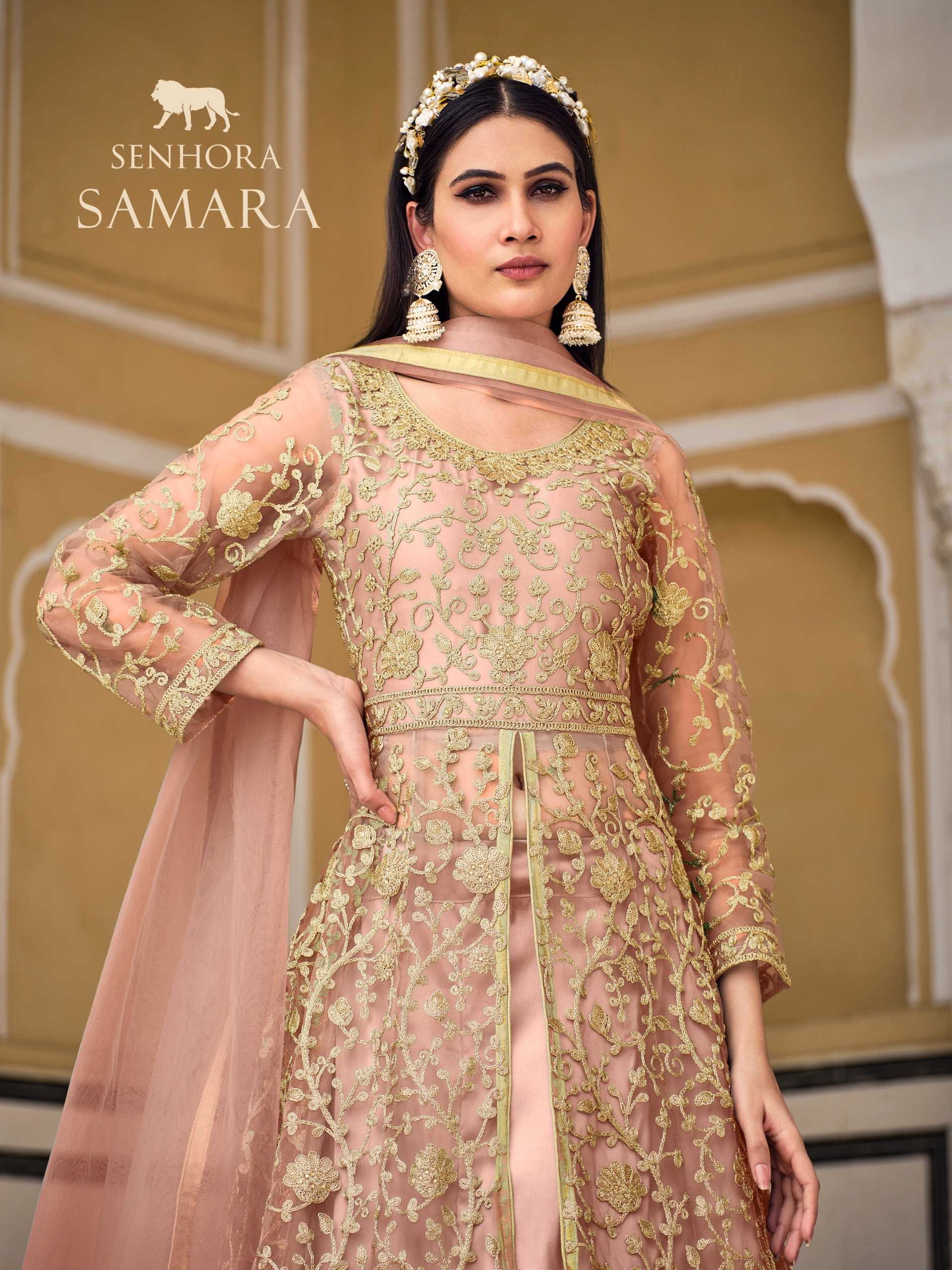 senhora samara 2085 color designer wedding wear unstitch long kurti skirt and dupatta supplier 