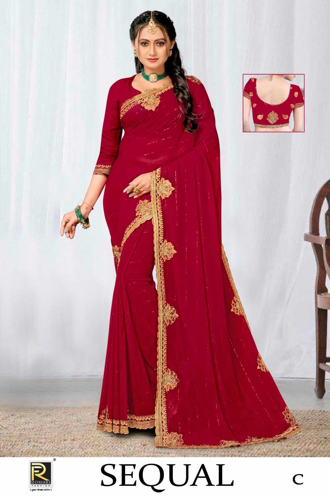 SEQUAL  BY RANJNA SAREE  FANCY FABRICS EMBROIDERY BORDER SIROSKI  WORK SUPER HIT COLLECTION 