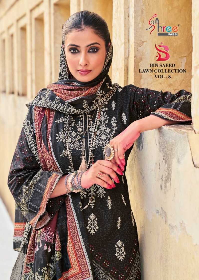 shree fab bin saeed lawn collection vol 8 unstitch embroidery salwar kameez