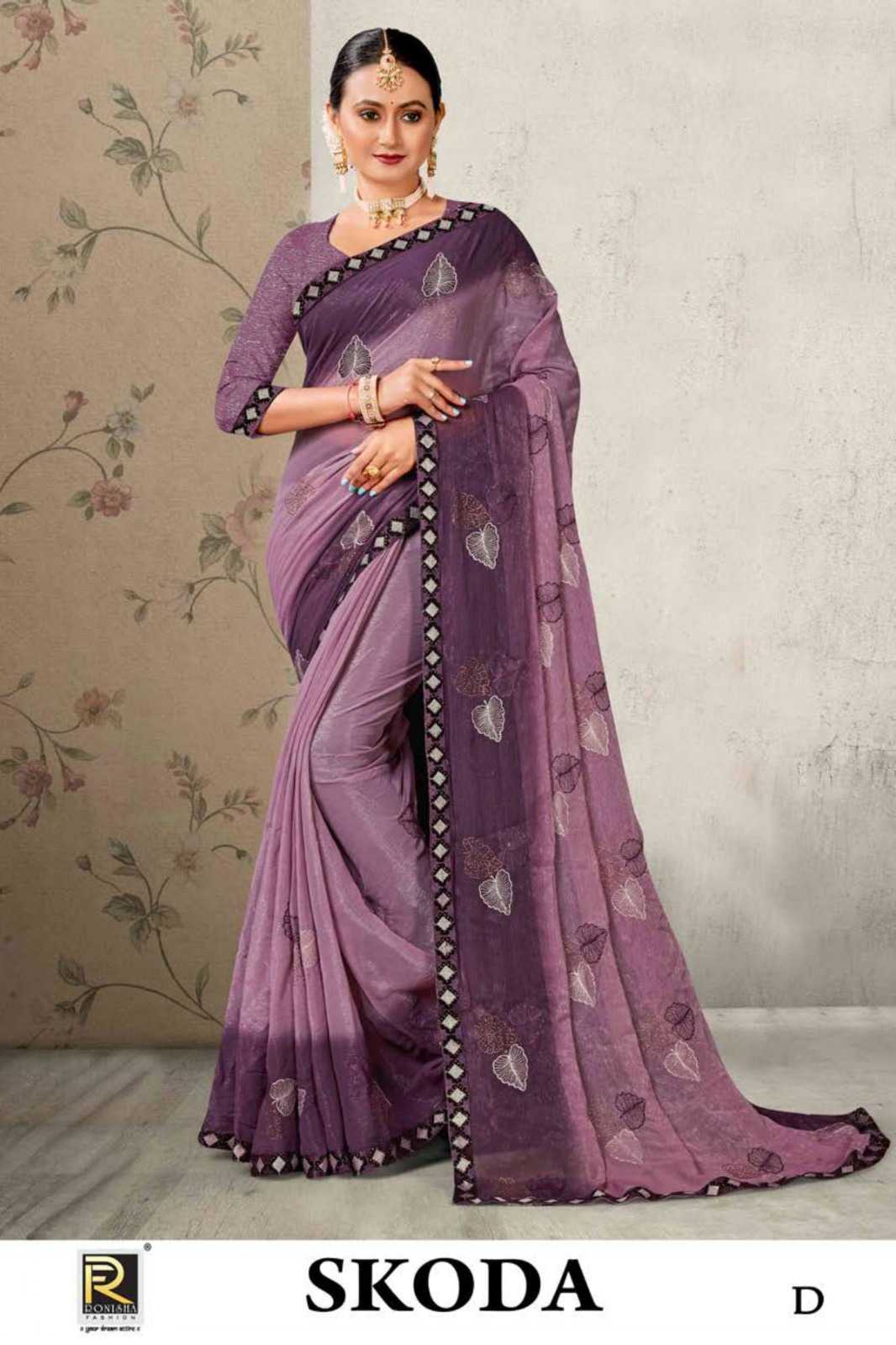 SKODA  BY RANJNA SAREE  FANCY FABRICS EMBROIDERY BORDER SIROSKI  WORK SUPER HIT COLLECTION 