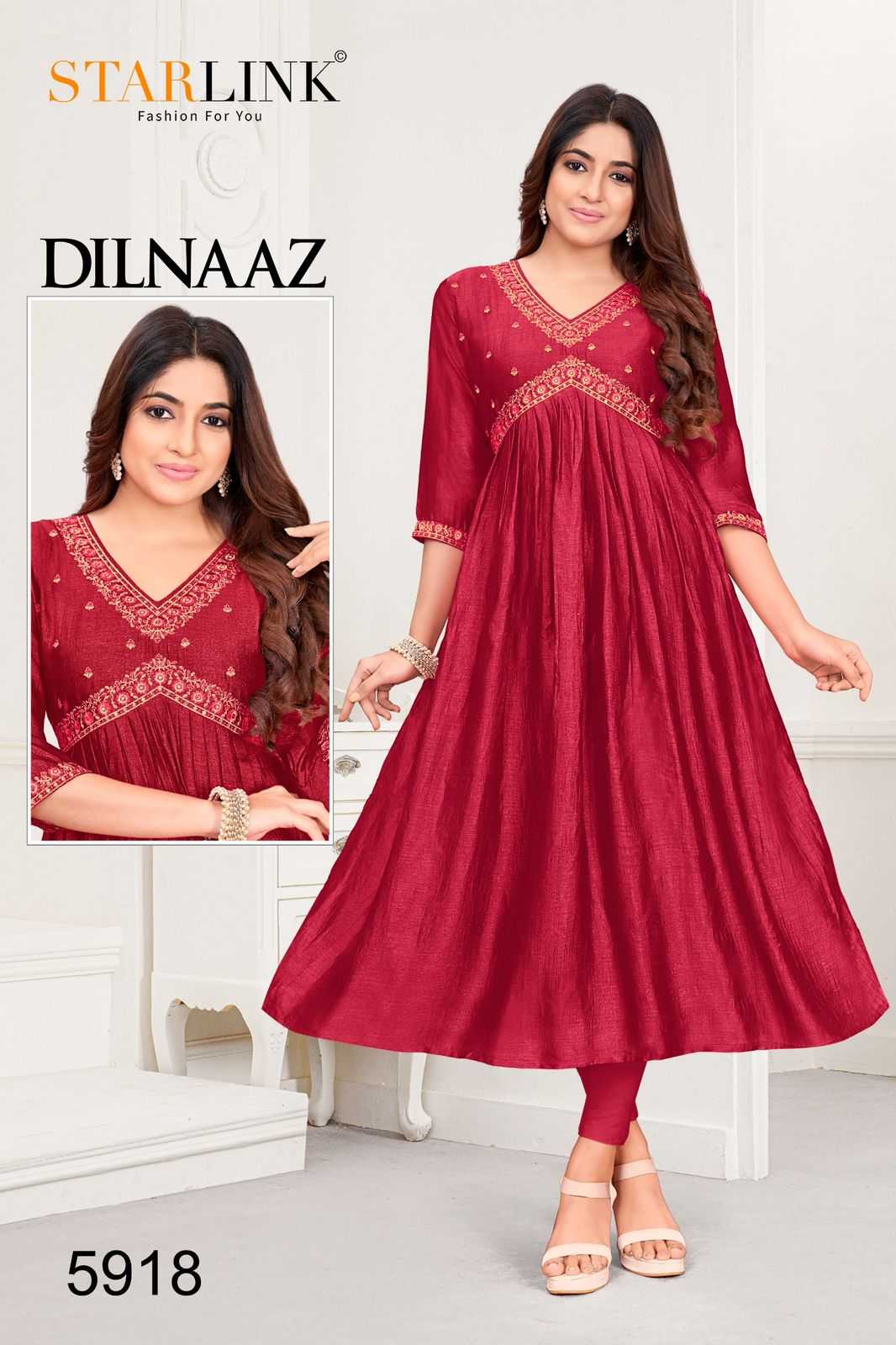starlink dilnaaz fancy vichitra silk aaliya cut pattern kurti combo set