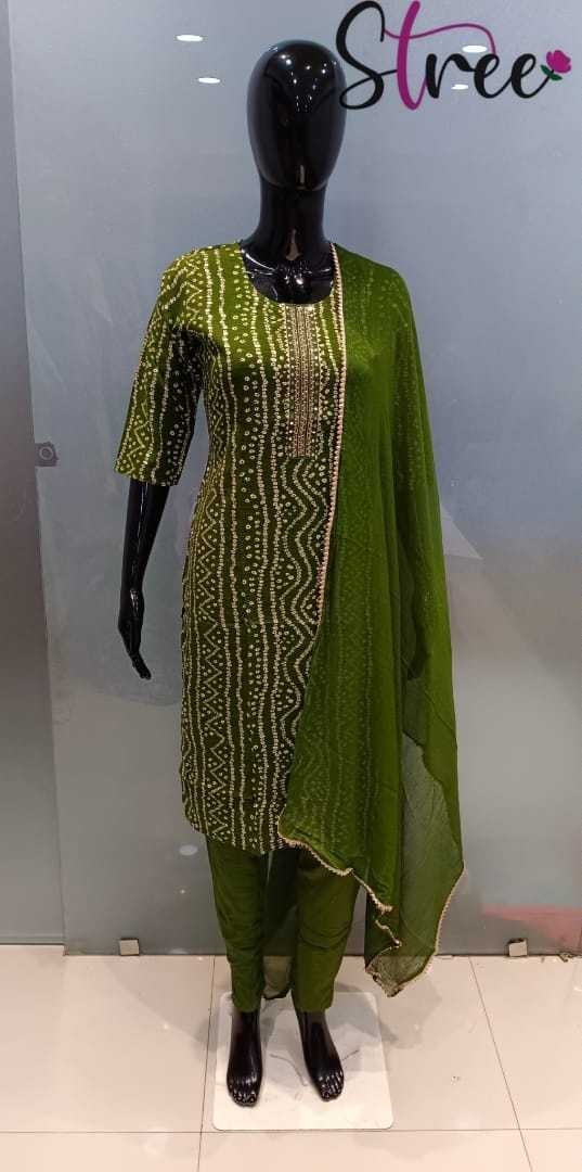 stree lifestyle rayon bandhani readymade 3pcs combo set