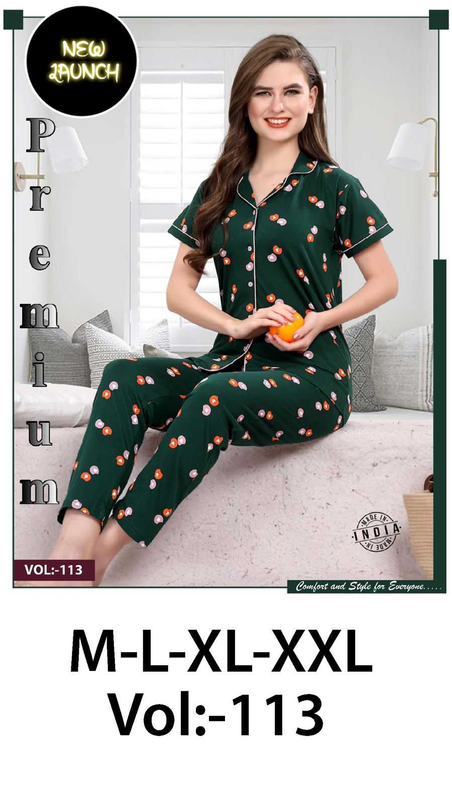 SUMMER SPECIAL VOL.DK113 Heavy Shinker Hosiery Cotton Printed NIGHT SUIT CATALOG WHOLESALER BEST RATE