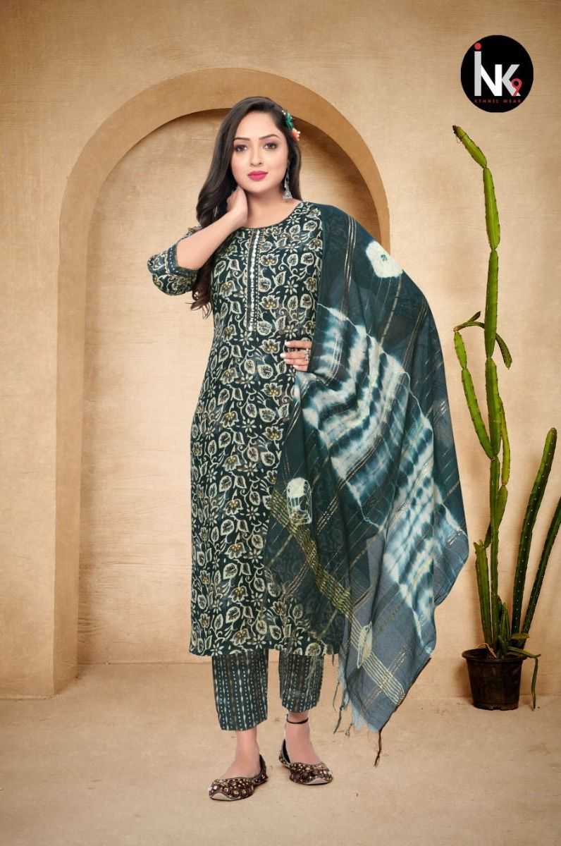 super vol 12 by ink 9 fancy straight kurti with pant and chiffon dupatta combo set