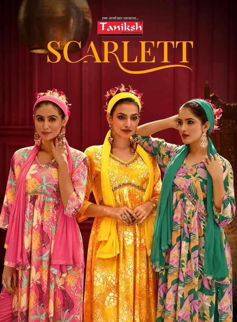 taniksh launch scarlett rich fancy alia cut kurti with pant and dupatta catalog