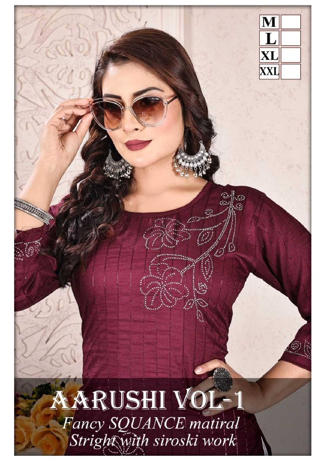 TRENDY AARUSHI VOL-1 FANCY SEQUENCE MATERIAL FABRIC KURTI 