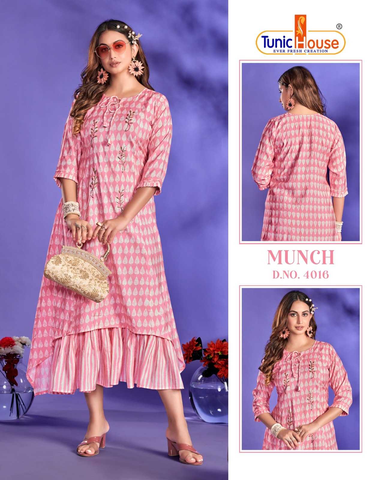 tunic house munch stitched stylish classy double layer long kurti combo set