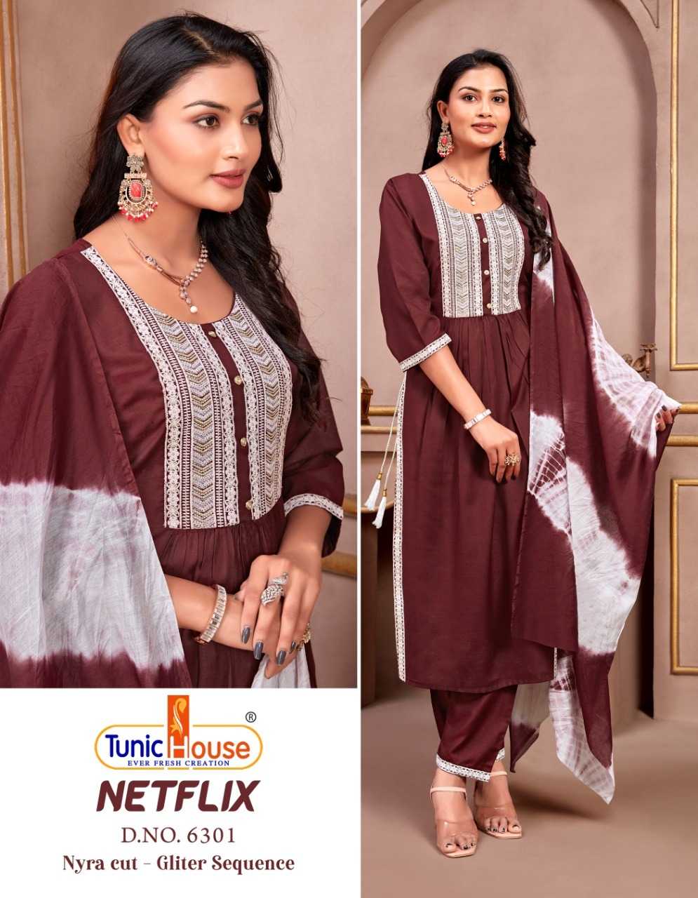 tunic house netflix nyra style fullstitch top bottom with chanderi dupatta combo set