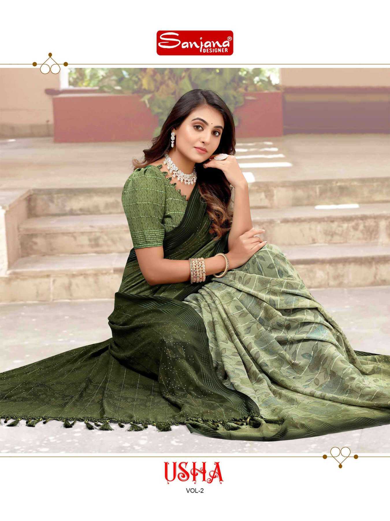 usha vol 2 by sanjana designer fancy weightless jari print sarees