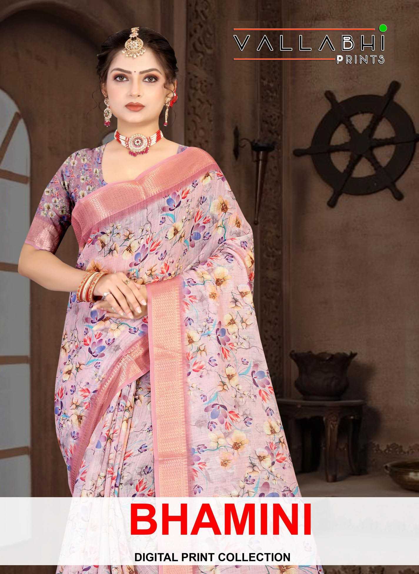 vallabhi prints bhamini vol 1 linen digital print elegant sarees wholesaler
