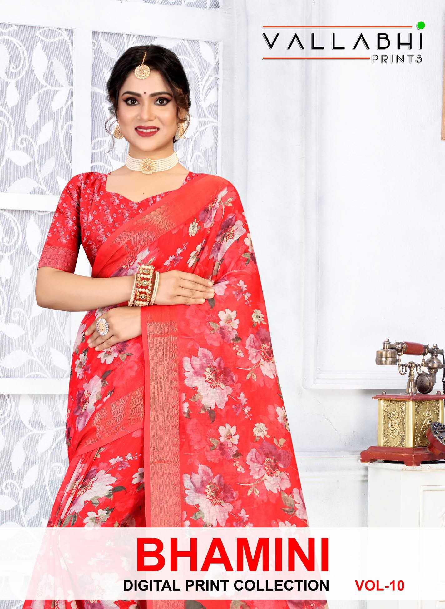 vallabhi prints bhamini vol 10 linen digital print sarees 