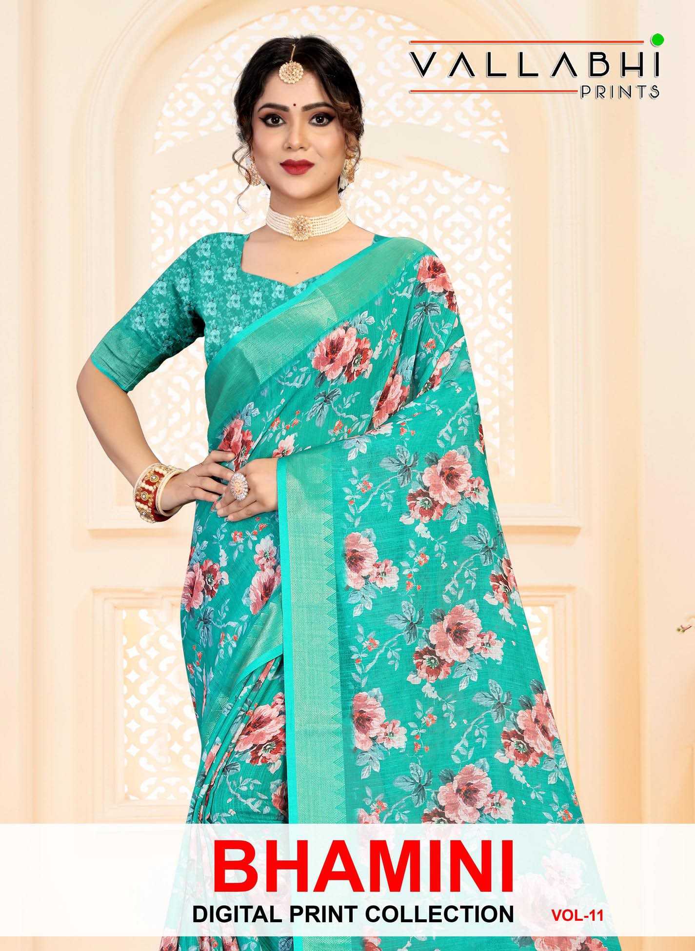 vallabhi prints bhamini vol 11 linen digital print sarees wholesaler