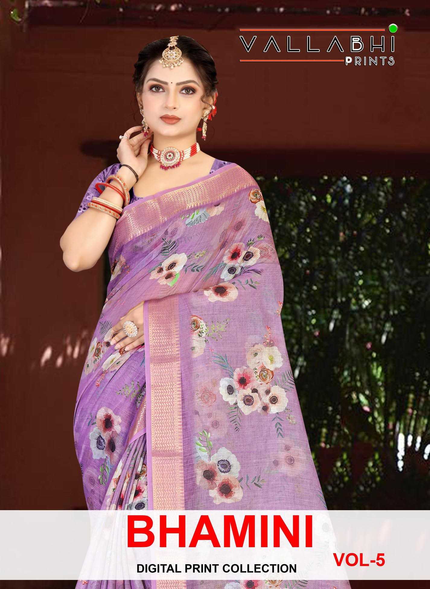 vallabhi prints bhamini vol 5 linen digital print sarees wholesaler