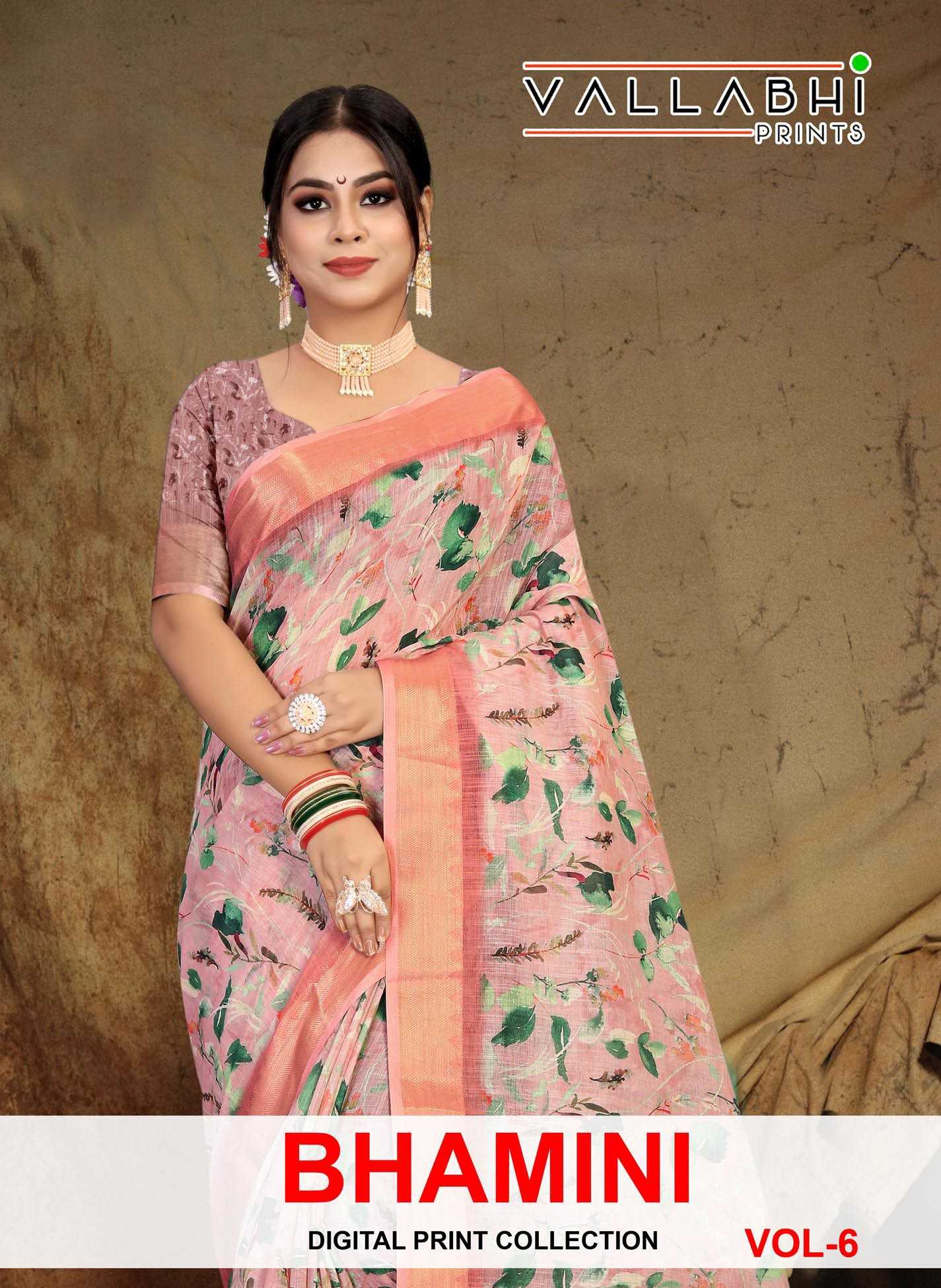 vallabhi prints bhamini vol 6 linen digital print sarees online trader