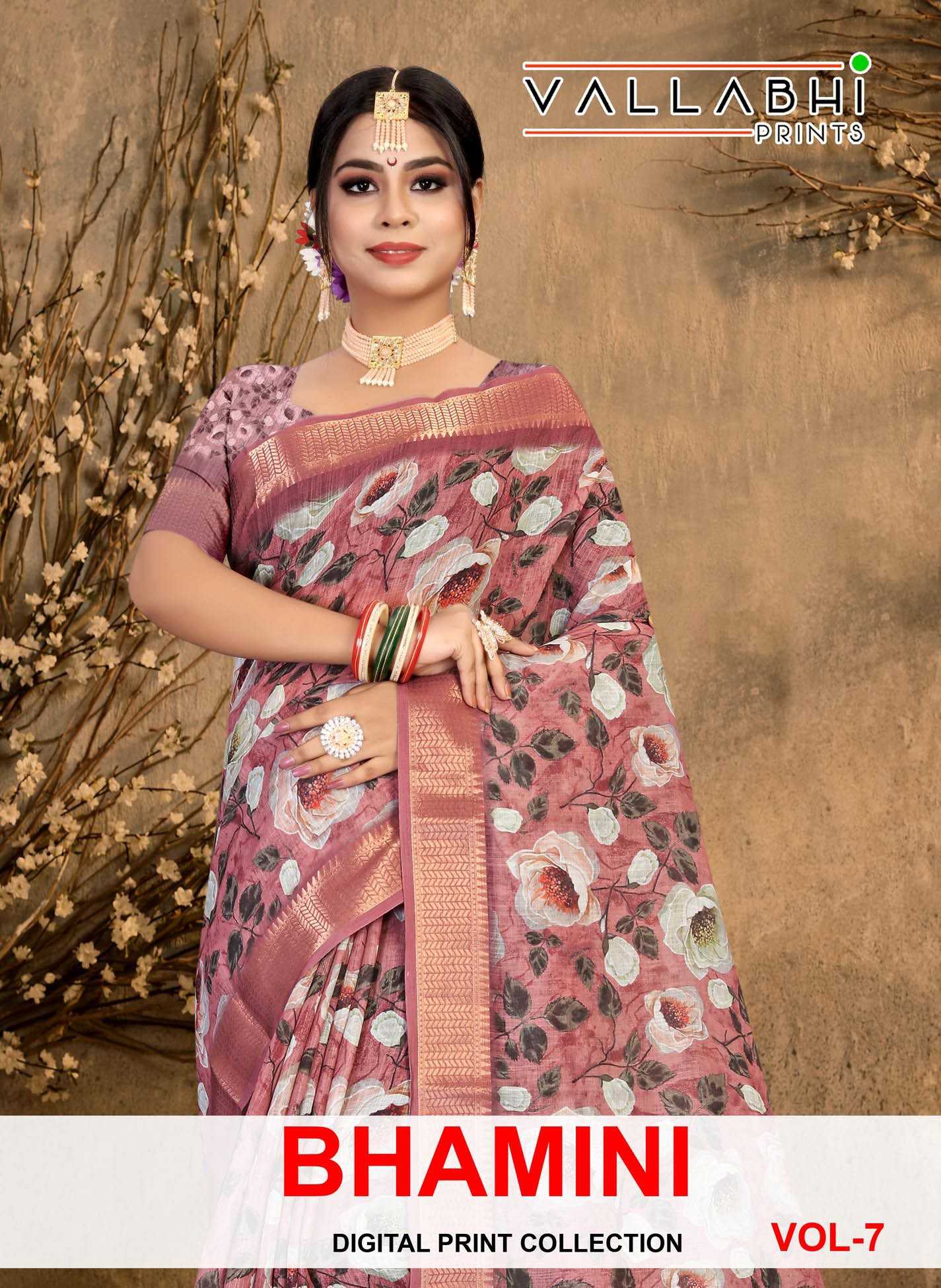 vallabhi prints bhamini vol 7 linen digital print sarees online trader