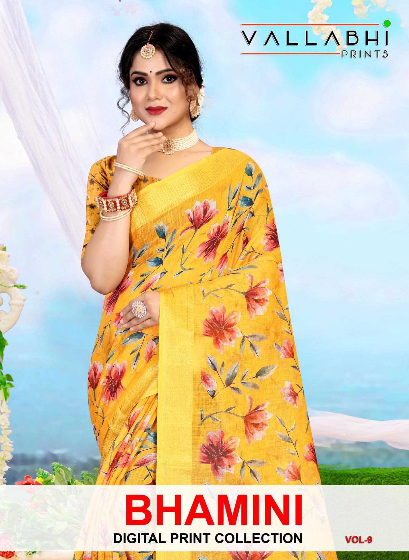 vallabhi prints bhamini vol 9 linen digital print sarees wholesaler