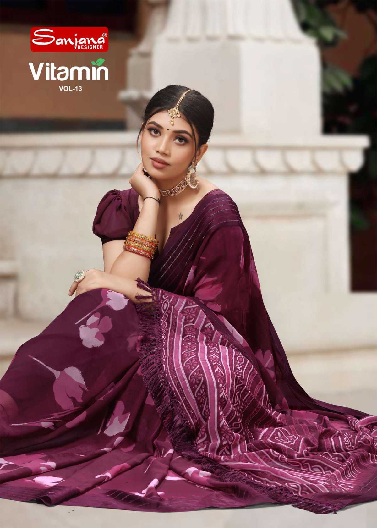 vitamin vol 13 by sanjana designer fancy weightless weaving border saree collection