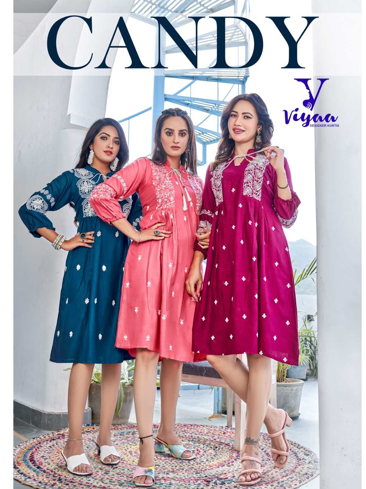 viyaa designer candy fancy rayon slub tunic style kurtis catalog