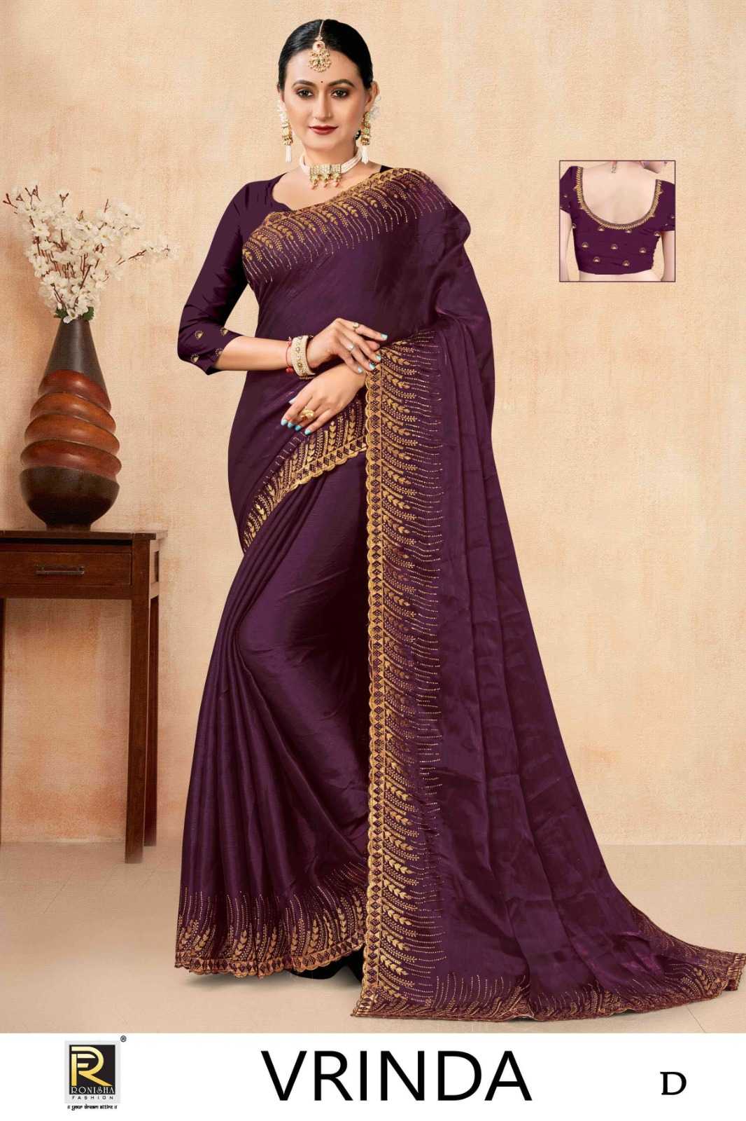 VRINDA  BY RANJNA SAREE  FANCY FABRICS EMBROIDERY BORDER  SUPER HIT COLLECTION 