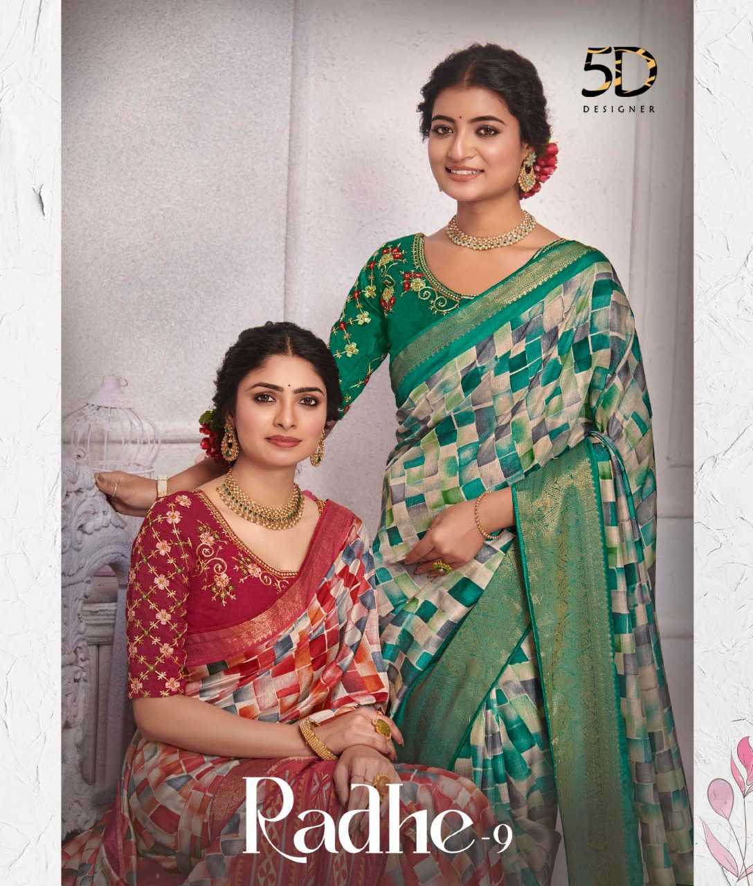 5d designer radhe vol 9 40071-40078 soft dola jacquard saree with fancy work blouse