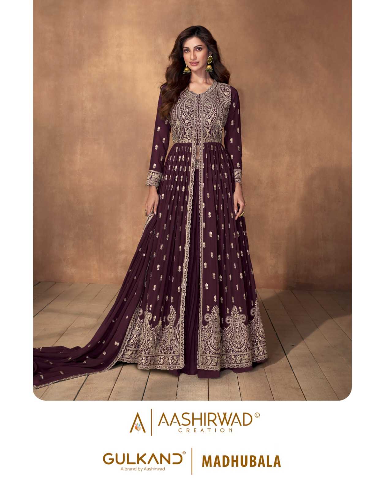 aashirwad gulkand madhubala exclusive designer readymade long top skirt dupatta set