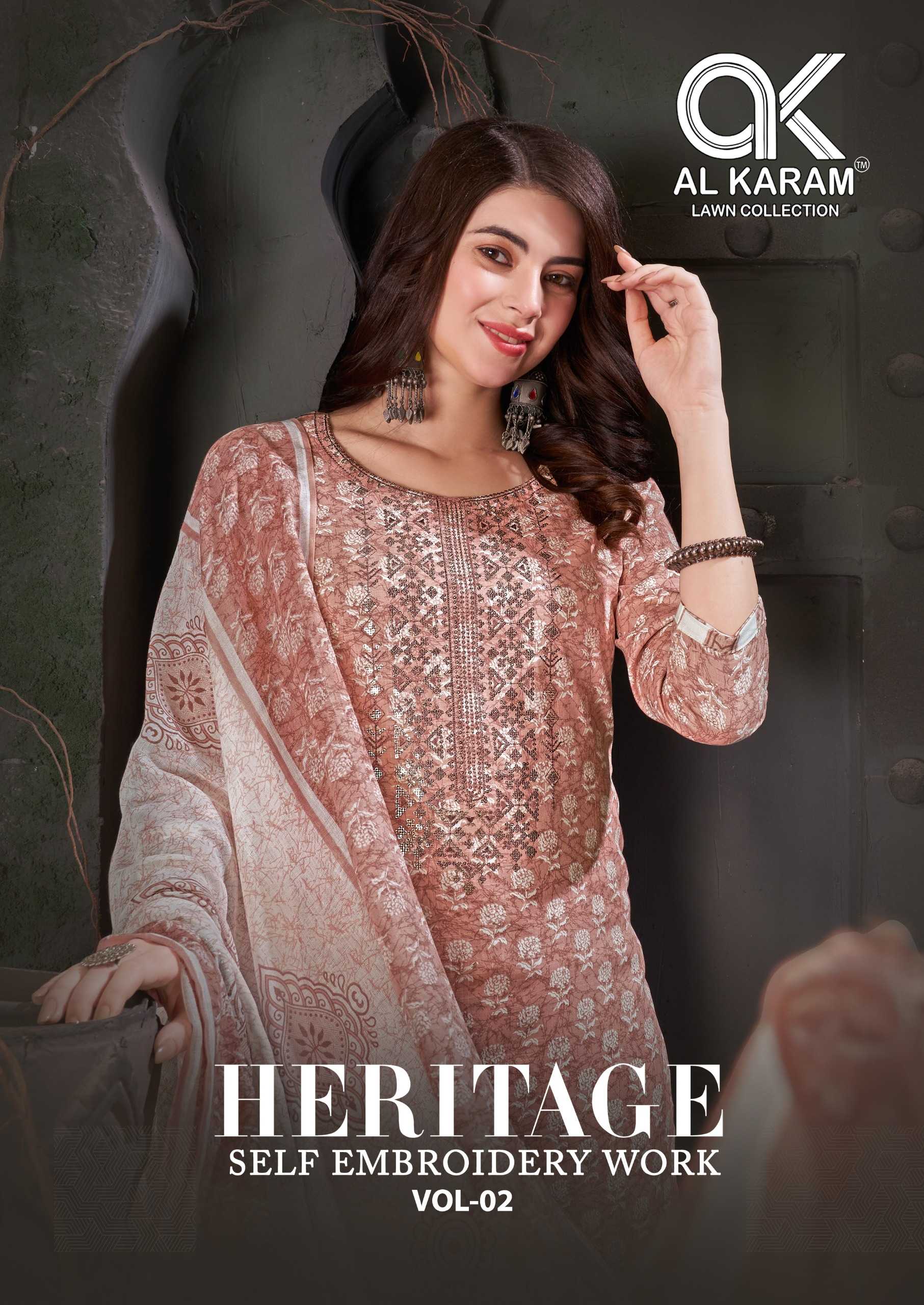 al karam heritage vol 2 cotton unstitch salwar kameez with mul dupatta