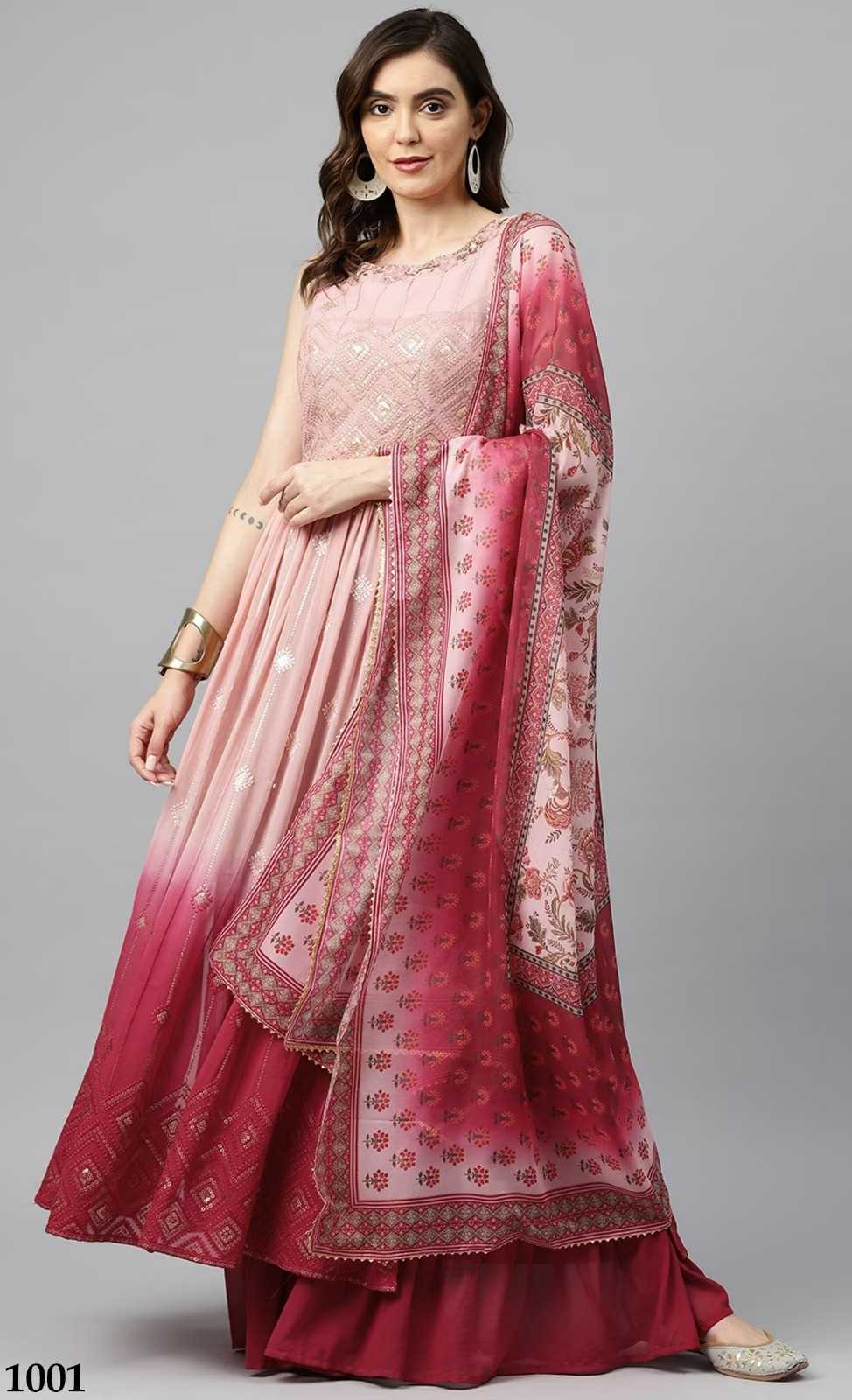 alfaaz faiza 1001-1004 readymade designer long gown sharara dupatta set
