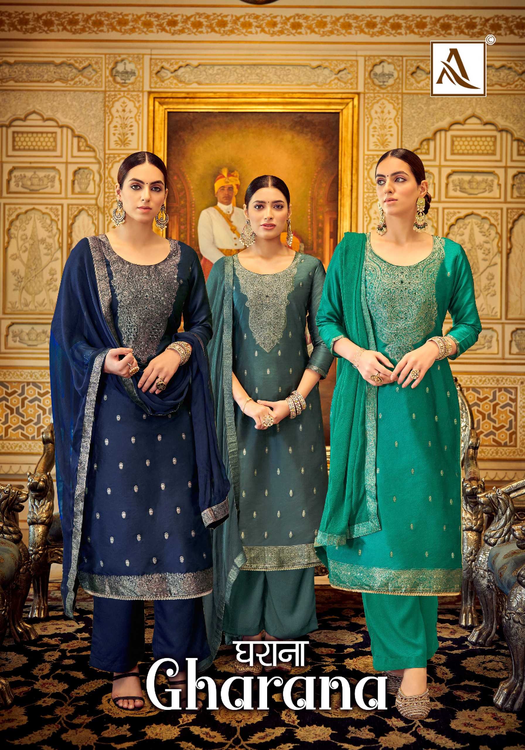 alok suit gharana designer suit with elegant handwork dress material