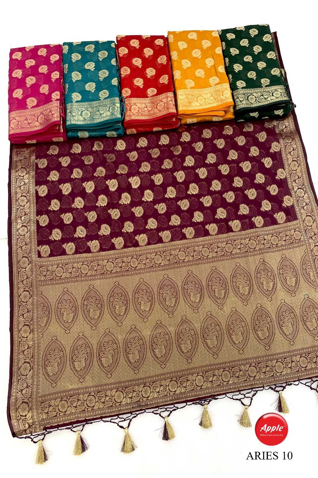 apple sarees aries 07-11 elegant georgette sarees trader