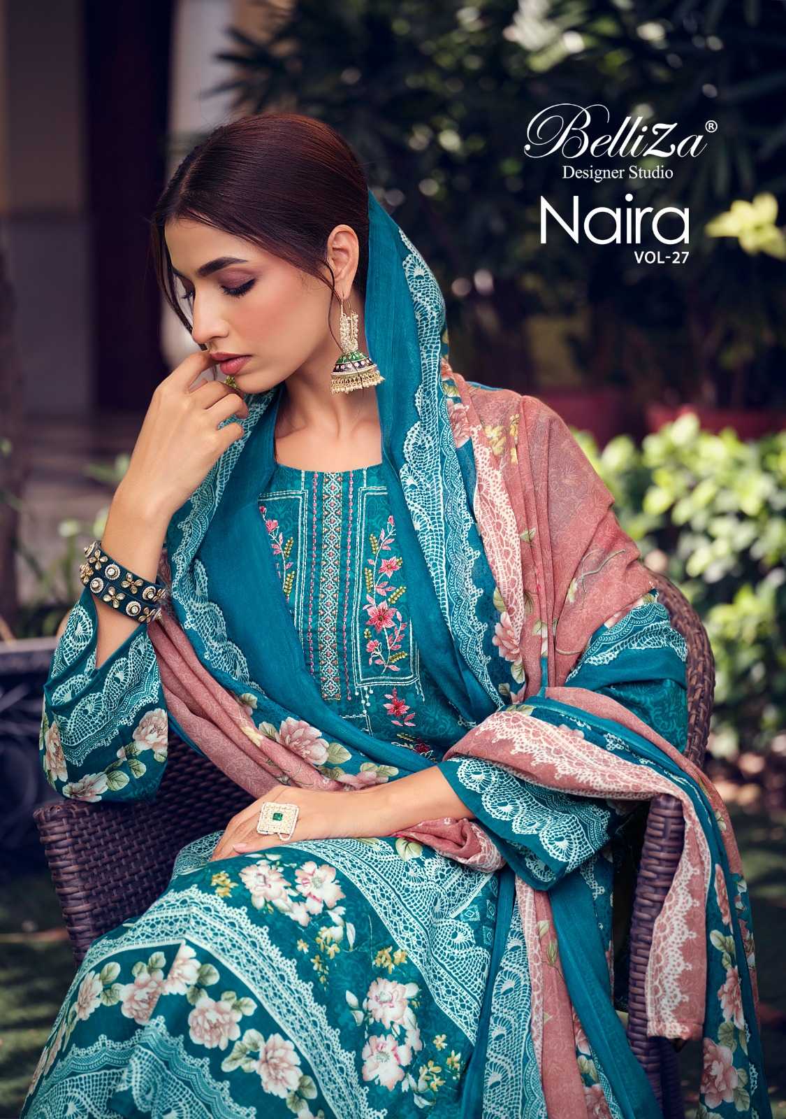 belliza designer naira vol 27 digital print cotton unstitch salwar kameez with mul mul dupatta