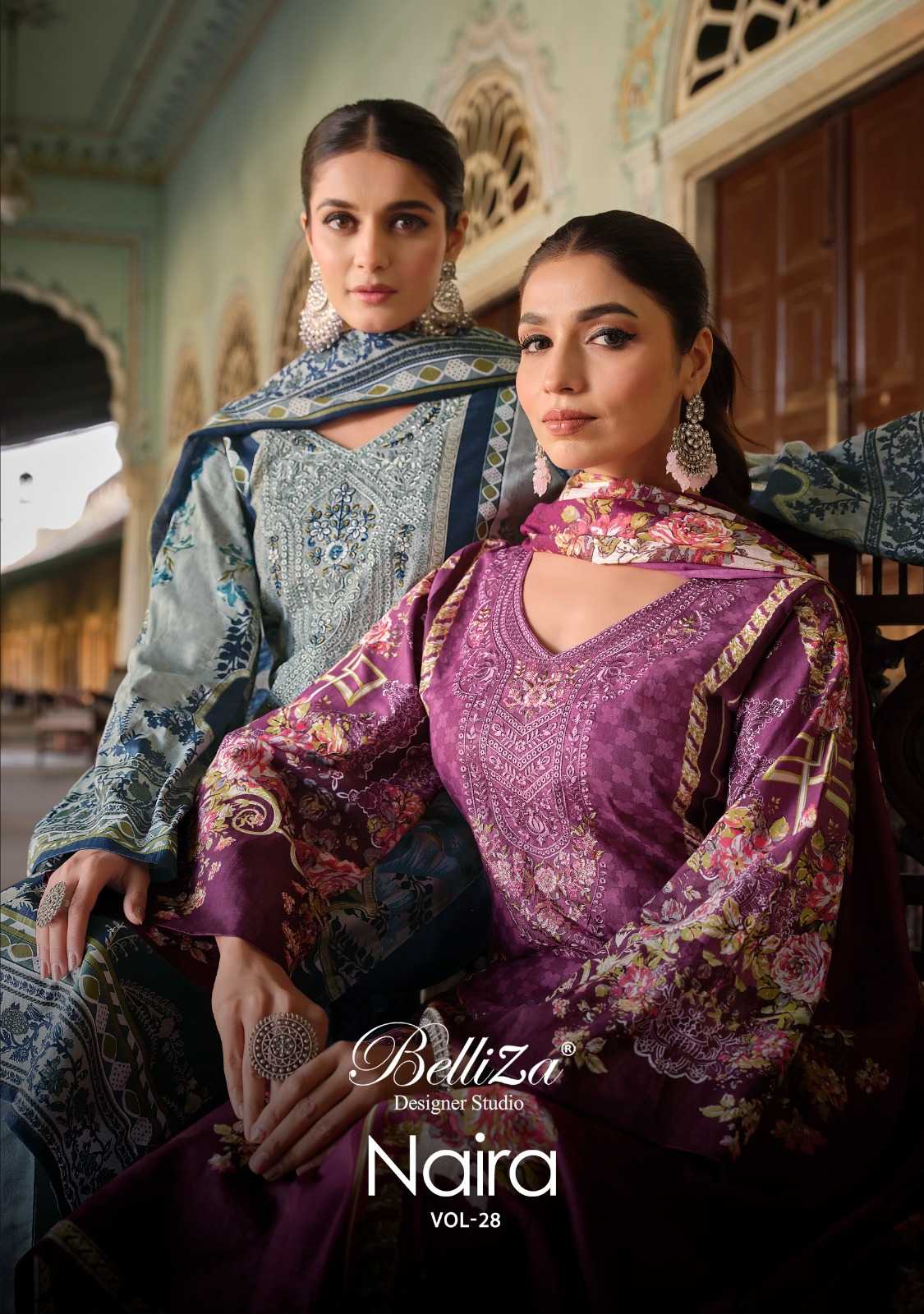 belliza designer naira vol 28 pakistani cotton unstitch salwar kameez with mul dupatta