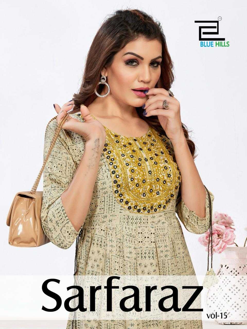 blue hills sarfaraz vol 15 stitched rayon neck embroidery long gown