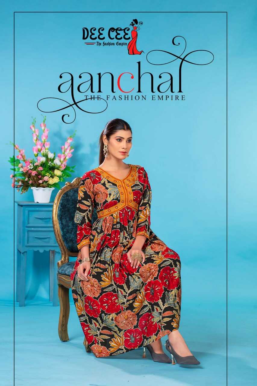 dee cee aanchal readymade flair long alia cut festive wear kurti
