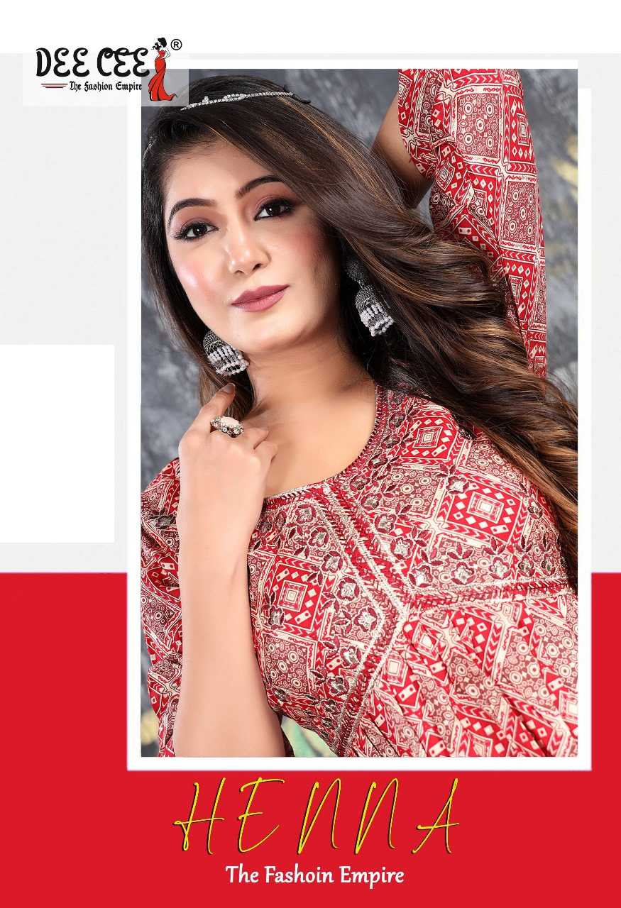 dee cee henna beautiful stitched aalia cut embroidery work kurti